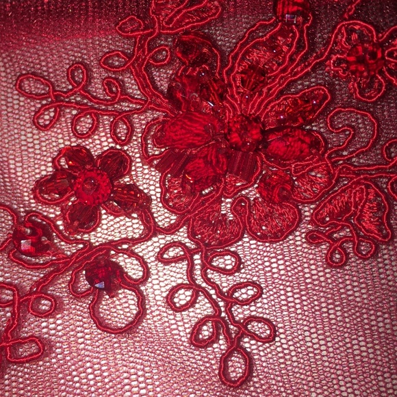 Red Prom Dress Lace and Sequins Mermaid Style - Picture 2 of 4